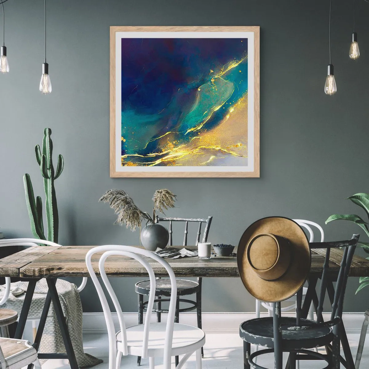 Plagát v ráme zo svetlého duba - Zlatý močiar - 60x60 cm