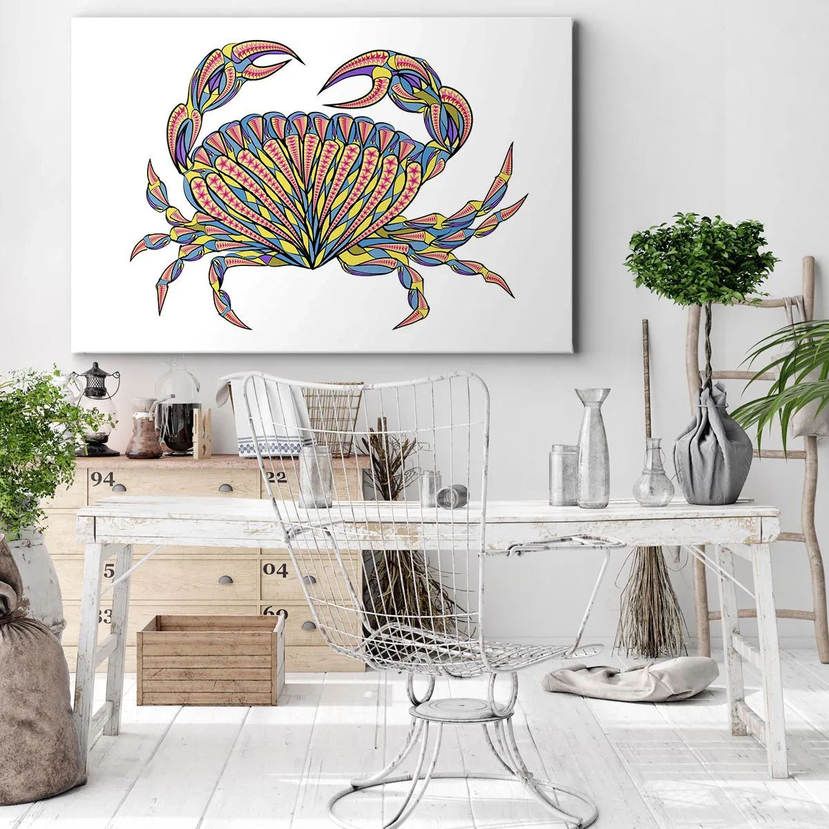 Obraz na plátne - Farebný krab v umeleckom štýle - 70x50cm - Morské klenoty - Moderná nástenná dekorácia do obývacej izby a spálne ARTTOR