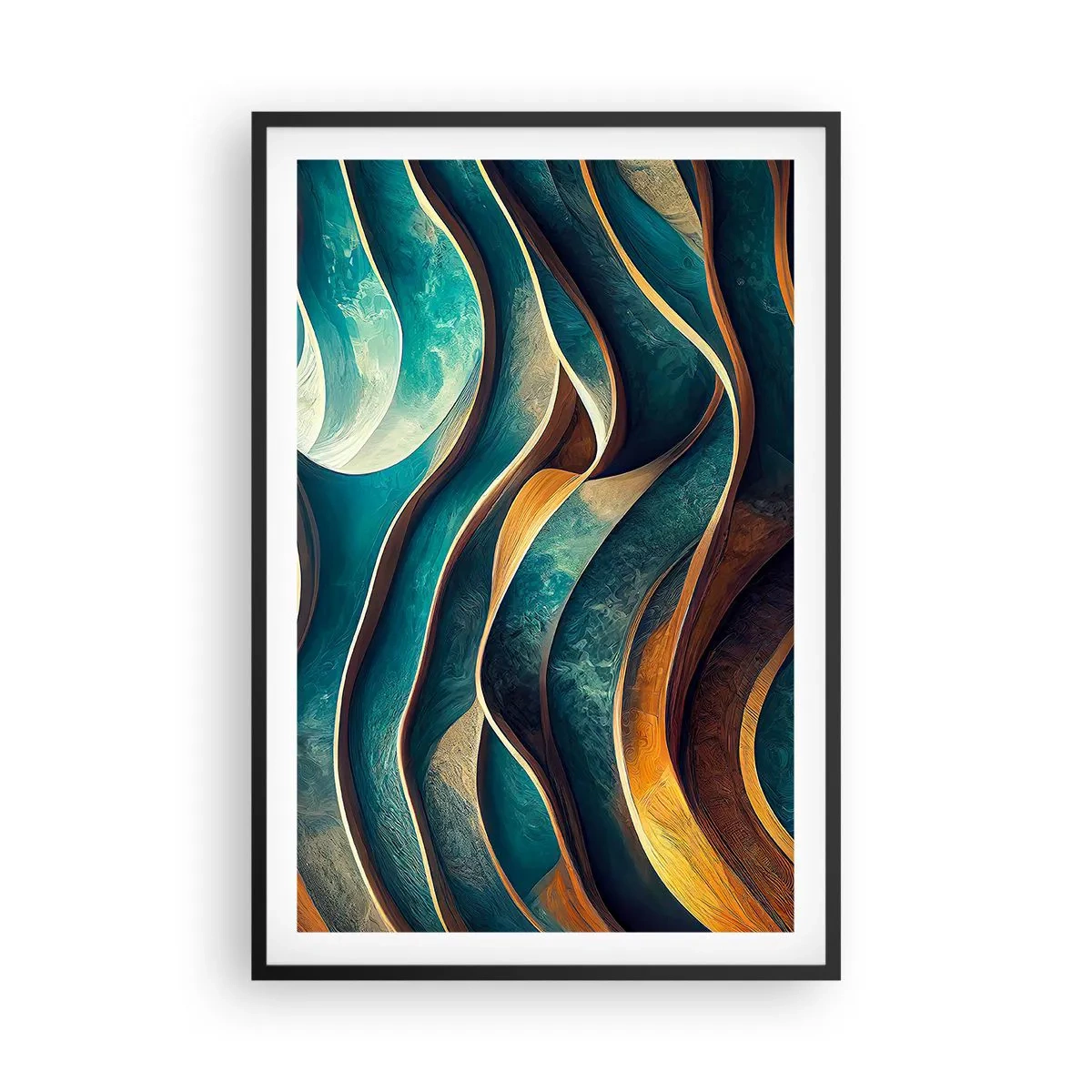Plagát v čiernom ráme - Meandre modrej - 61x91 cm