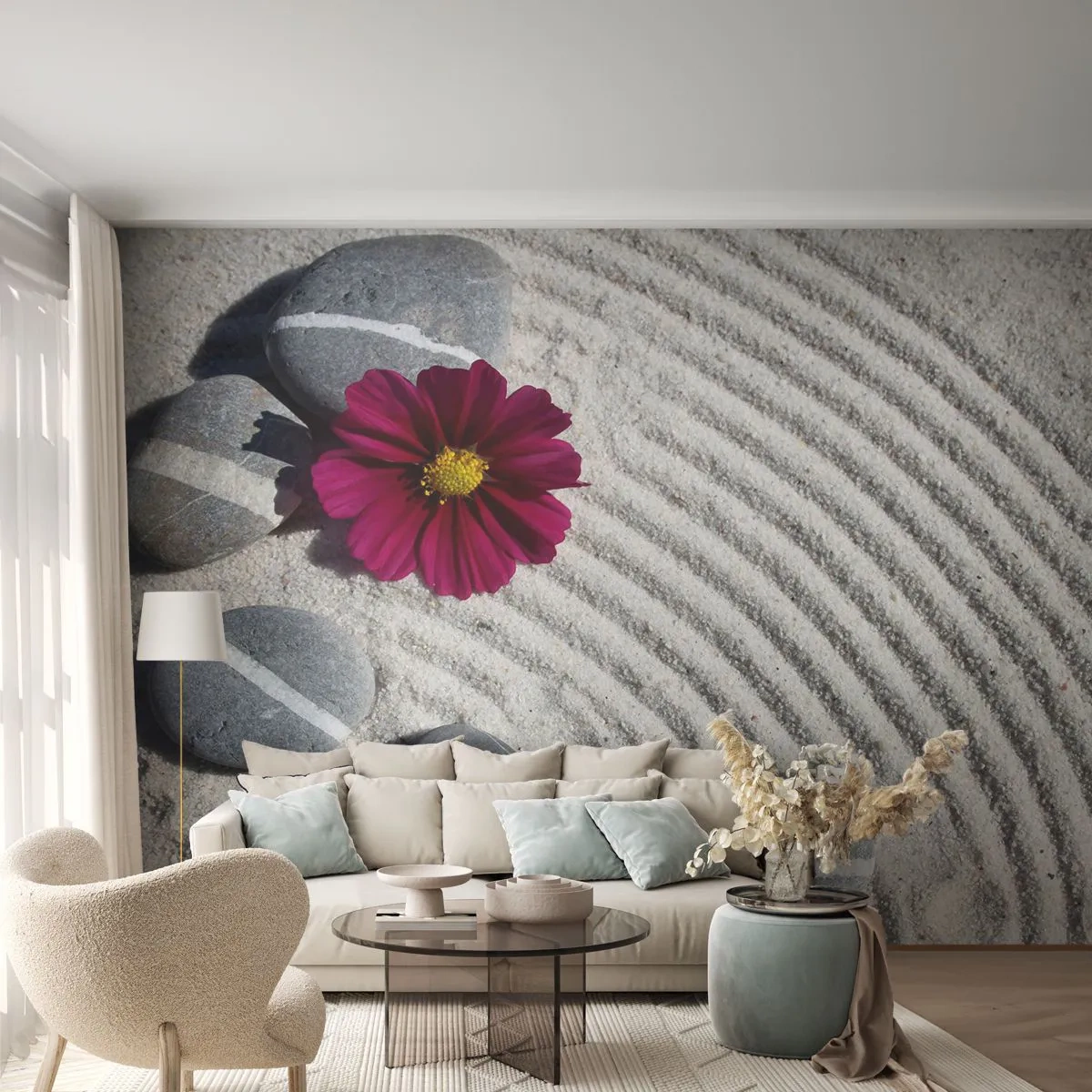 Fototapeta Premium Sand - Energia a pokoj magického kruhu prírody - Kvety, Piesok, Kamene - 400x280 cm