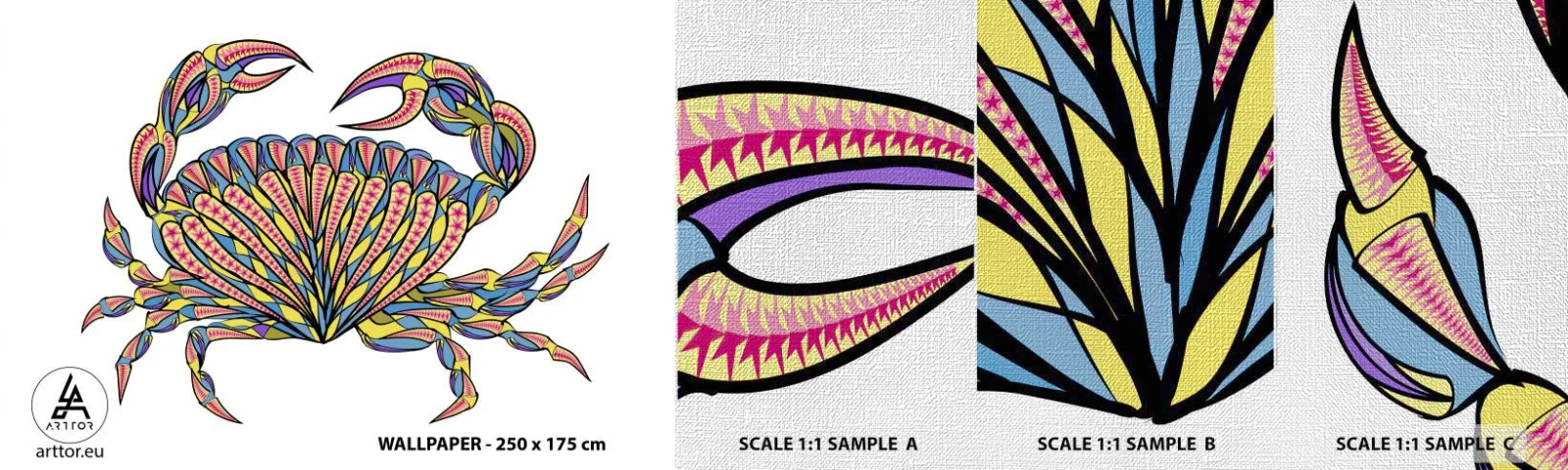 Vzorka fototapety Premium Canvas - Morské klenoty - Krab, Pre deti, Grafika - 100x30 cm