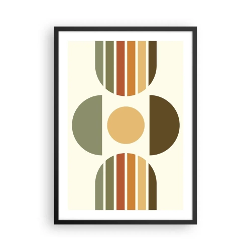 Plagát v čiernom ráme - Abstraktný geometrický vzor v zemitých tónoch s kruhmi a polkruhmi - 50x70cm - Vo farbách zeme - Moderná nástenná dekorácia do obývacej izby a spálne ARTTOR