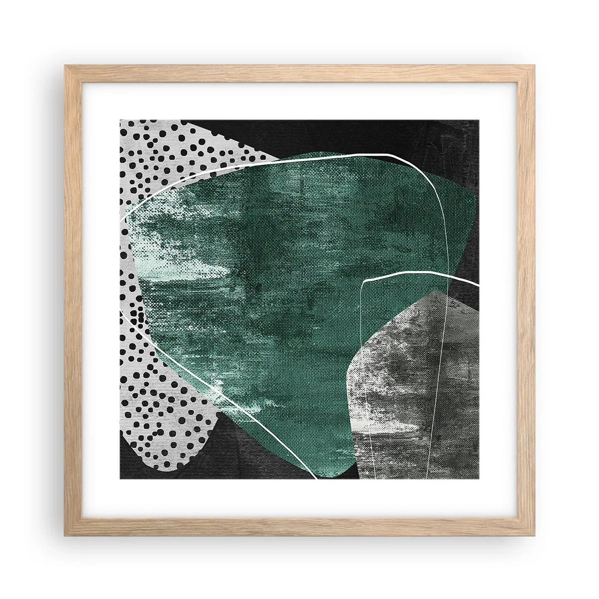 Plagát v ráme zo svetlého duba - Farebná abstrakcia so zlatou vločkou - 40x40 cm