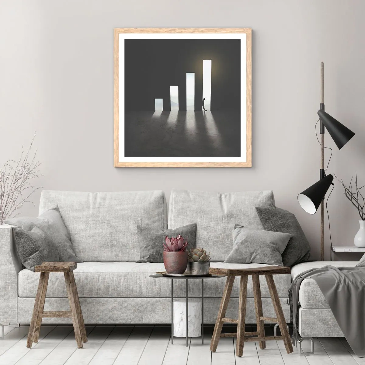 Plagát v ráme zo svetlého duba - Úspech – impresia - 40x40 cm