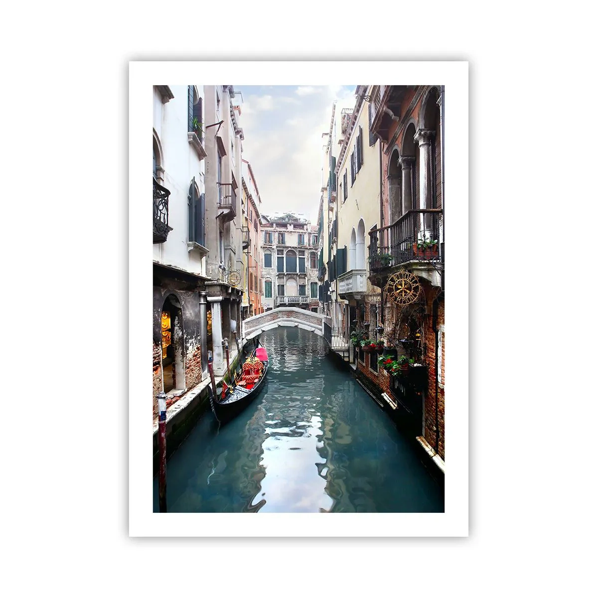 Plagát - Benátska krajina s gondolou a mostíkom - 50x70 cm