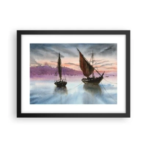 Plagát v čiernom ráme - Večer v prístave - 40x30 cm
