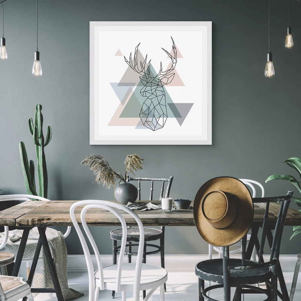 Plagát v bielom ráme - V geometrickom lese - 30x30 cm