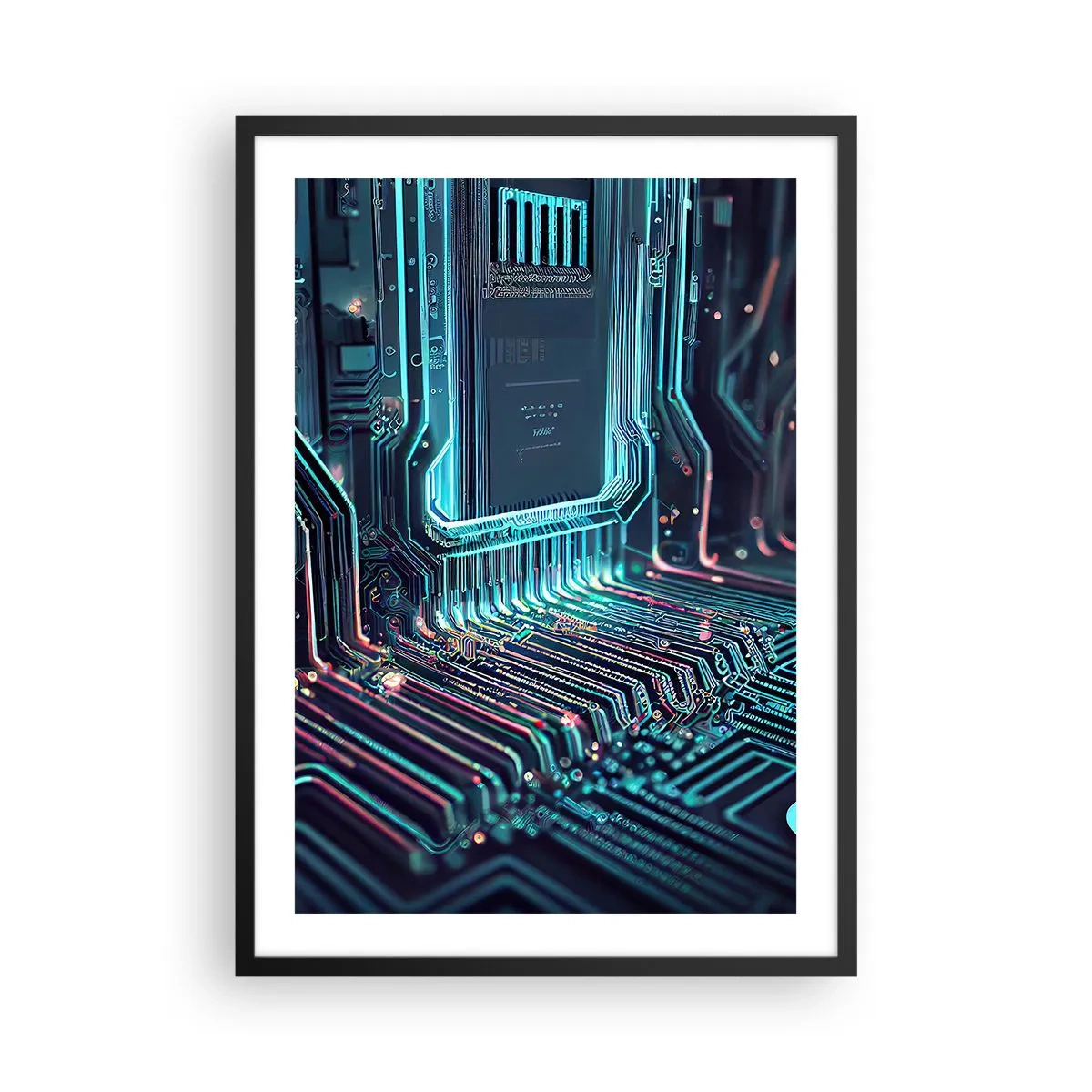 Plagát v čiernom ráme - Futuristická vízia integrovaného obvodu - 50x70cm - Len tak premýšľam… - Moderná nástenná dekorácia do obývacej izby a spálne ARTTOR