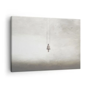Obraz na plátne - Postava na hojdačke zavesená v priestore - 70x50cm - Dieťa v nás - Moderná nástenná dekorácia do obývacej izby a spálne ARTTOR
