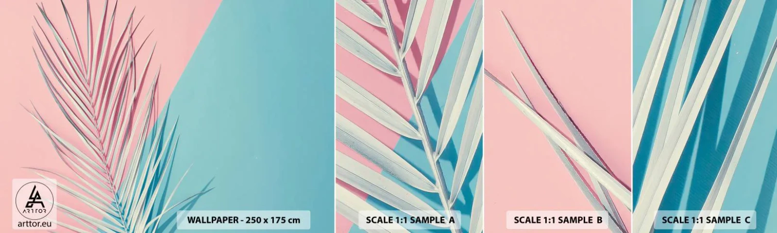 Vzorka samolepiacej fototapety Deluxe Sticker - Tropický dojem - Palmový list, Abstrakcia, Grafika - 100x30 cm