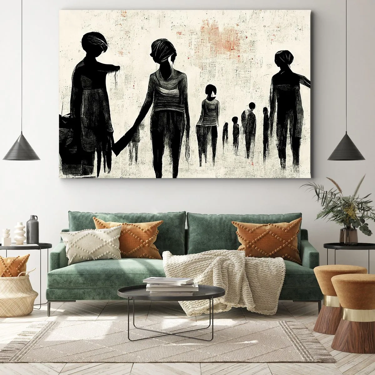Obraz na plátne - Postavy v monochromatickej kompozícii na svetlom pozadí - 70x50cm - Proti samote - Moderná nástenná dekorácia do obývacej izby a spálne ARTTOR
