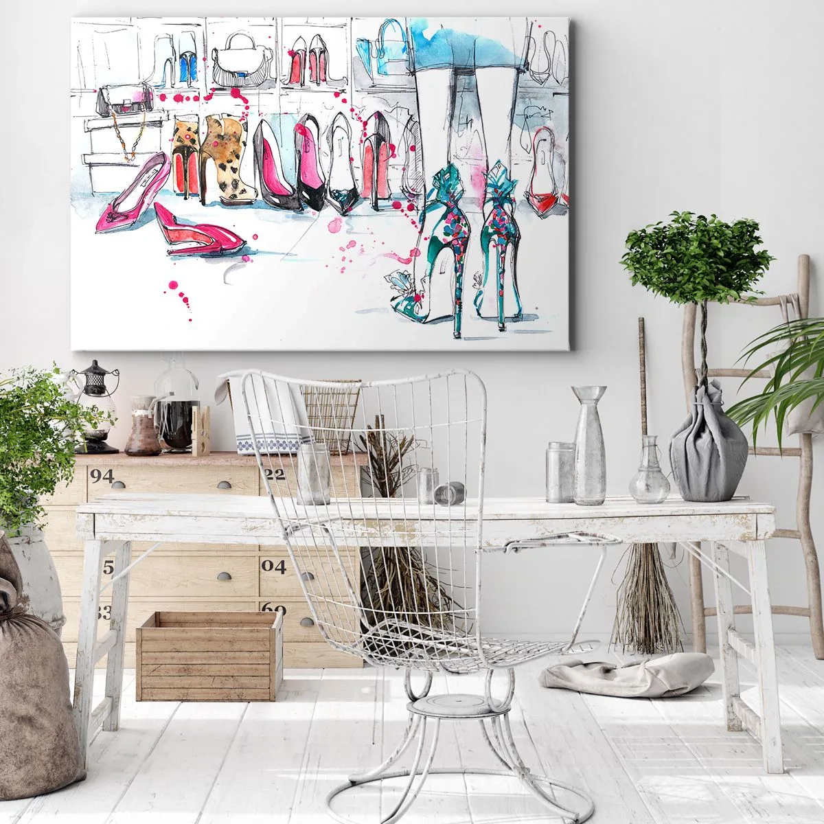 Obraz na plátne - Umelecká grafika s vysokými podpätkami a doplnkami - 70x50cm - Sezame, otvor sa - Moderná nástenná dekorácia do obývacej izby a spálne ARTTOR