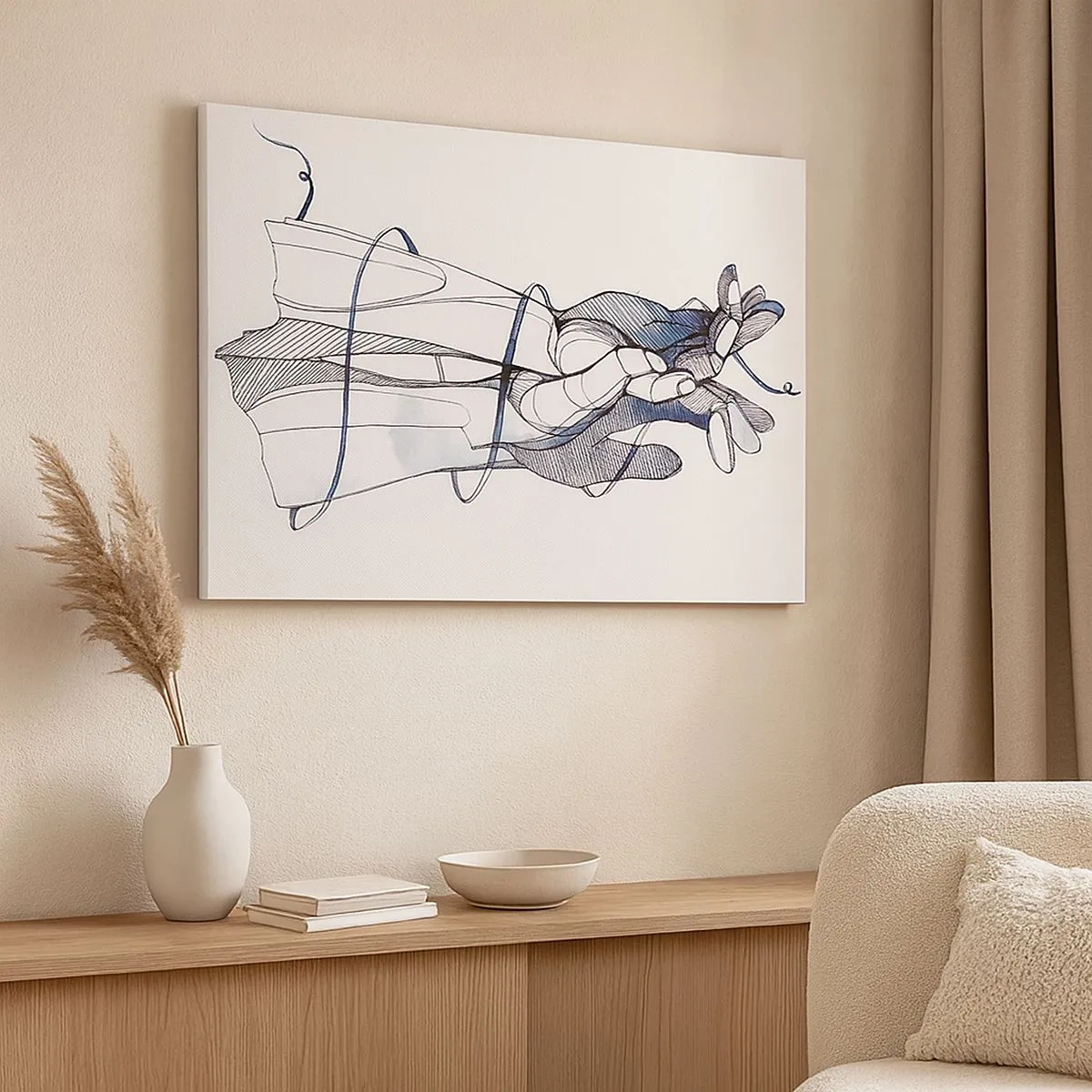 Obraz na plátne - Jemná kresba ruky s jemným kvetom - 70x50cm - Štúdia o dotyku - Moderná nástenná dekorácia do obývacej izby a spálne ARTTOR