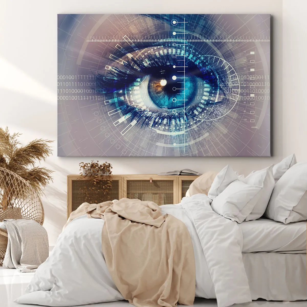 Obraz na plátne - Technologické oko s futuristickým rozhraním - 70x50cm - Myslíš si, že ma poznáš - Moderná nástenná dekorácia do obývacej izby a spálne ARTTOR