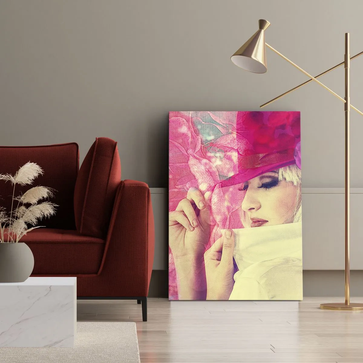 Obraz na plátne - Retro portrét v ružovej hmle - 50x70 cm
