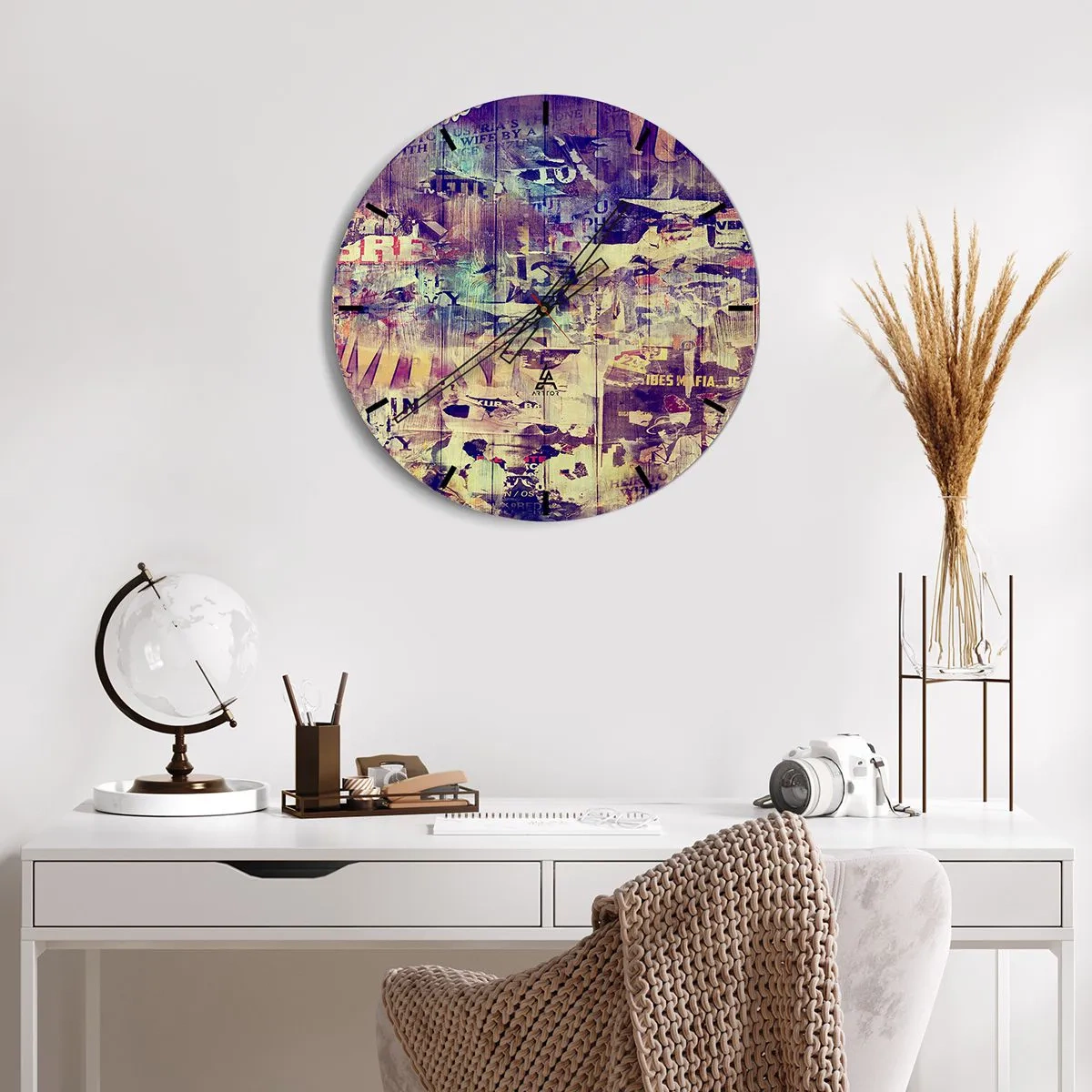 Nástenné hodiny - Ciferník hodín s umeleckým motívom v štýle koláže - 30x30cm - A toto zostane - Moderná nástenná dekorácia do obývacej izby, kuchyne a spálne ARTTOR