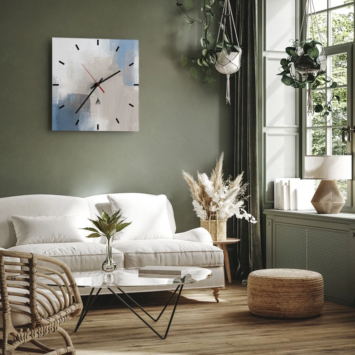 Nástenné hodiny - Ružová abstrakcia za modrým závojom - 30x30 cm