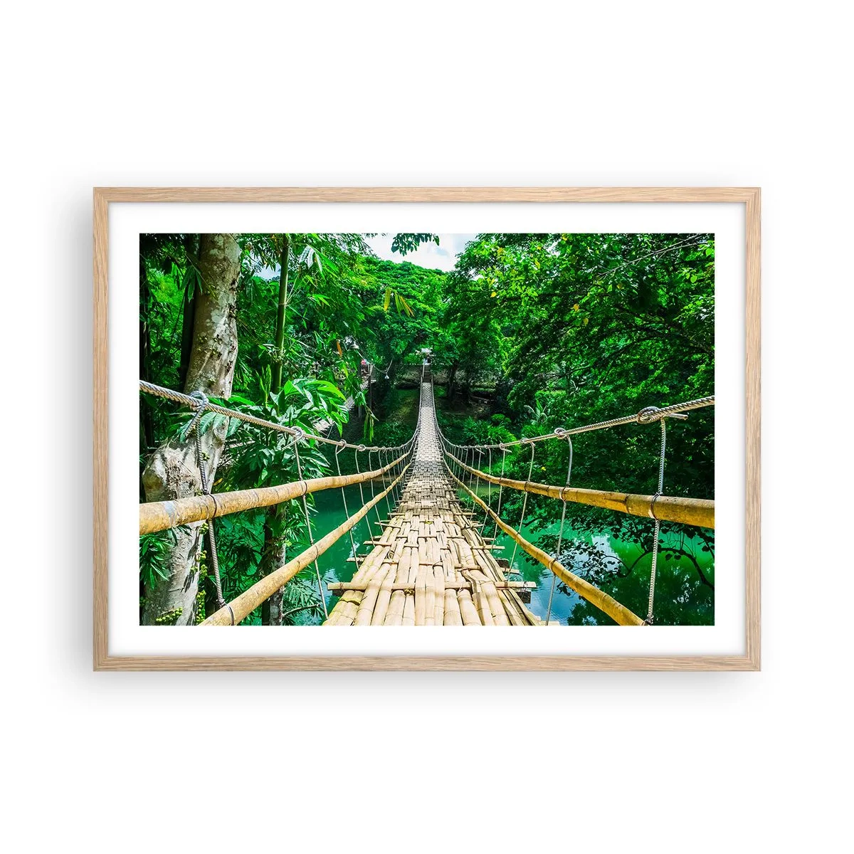 Plagát v ráme zo svetlého duba - Opičí most nad zeleňou - 70x50 cm