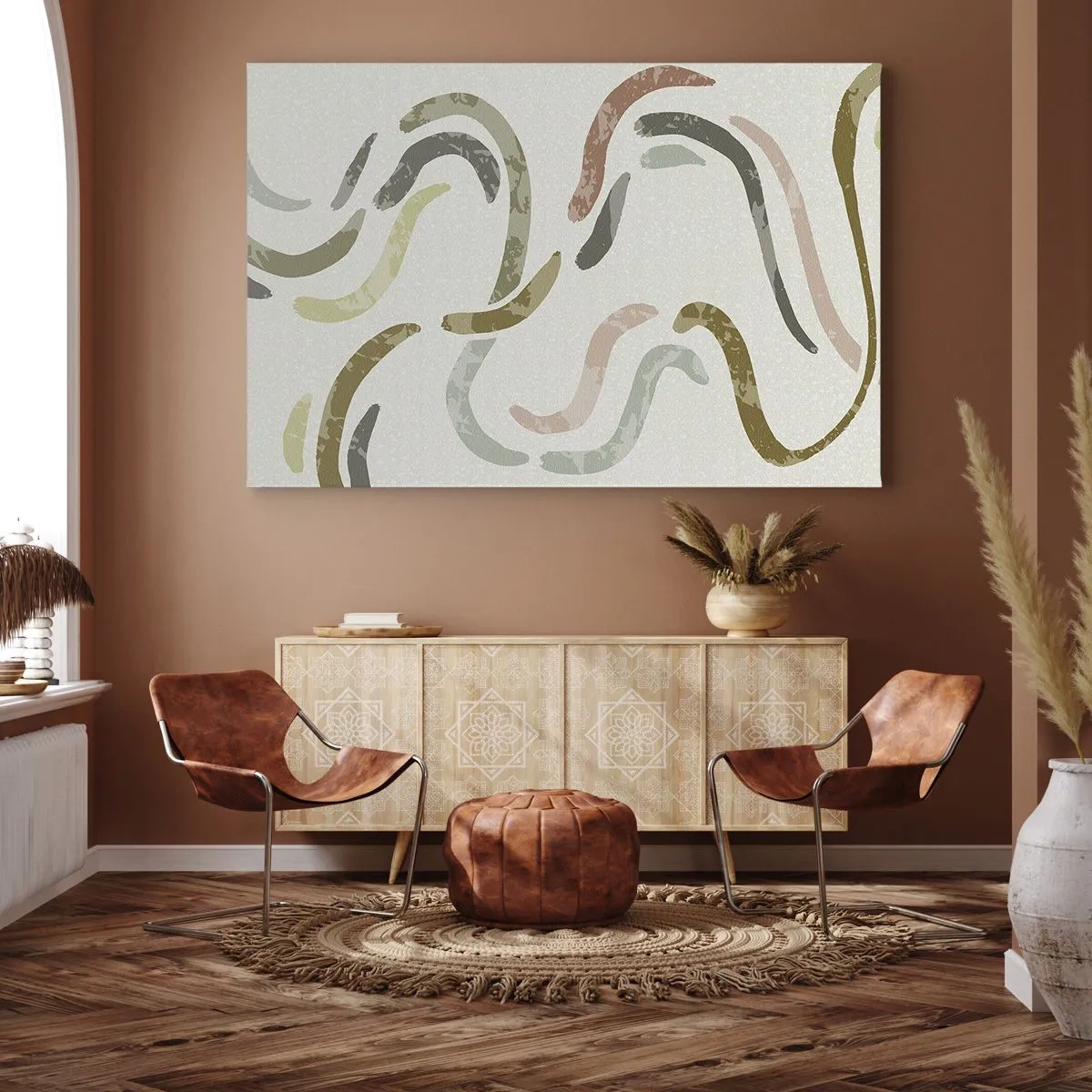 Obraz na plátne - Abstraktné oblúky v pastelových farbách - 70x50cm - Radostný tanec abstrakcie - Moderná nástenná dekorácia do obývacej izby a spálne ARTTOR