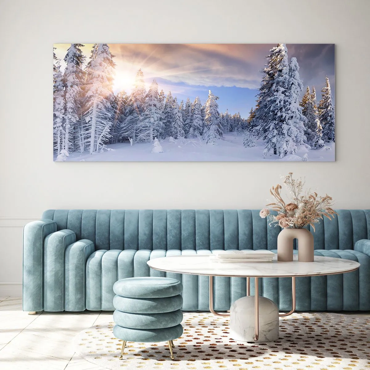 Obraz na skle - Snežné predstavenie prírody - 100x40 cm