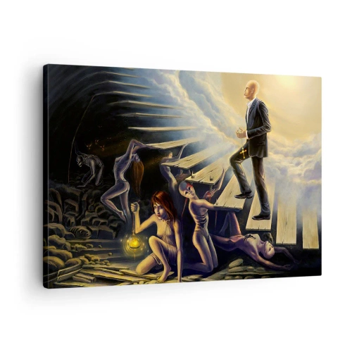 Obraz na plátne - Symbolická scéna cesty k svetlu cez schátrané schodisko - 70x50cm - Dantovo putovanie k svetlu - Moderná nástenná dekorácia do obývacej izby a spálne ARTTOR