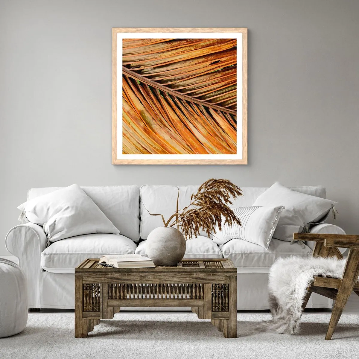 Plagát v ráme zo svetlého duba - Kokosové zlato - 50x50 cm