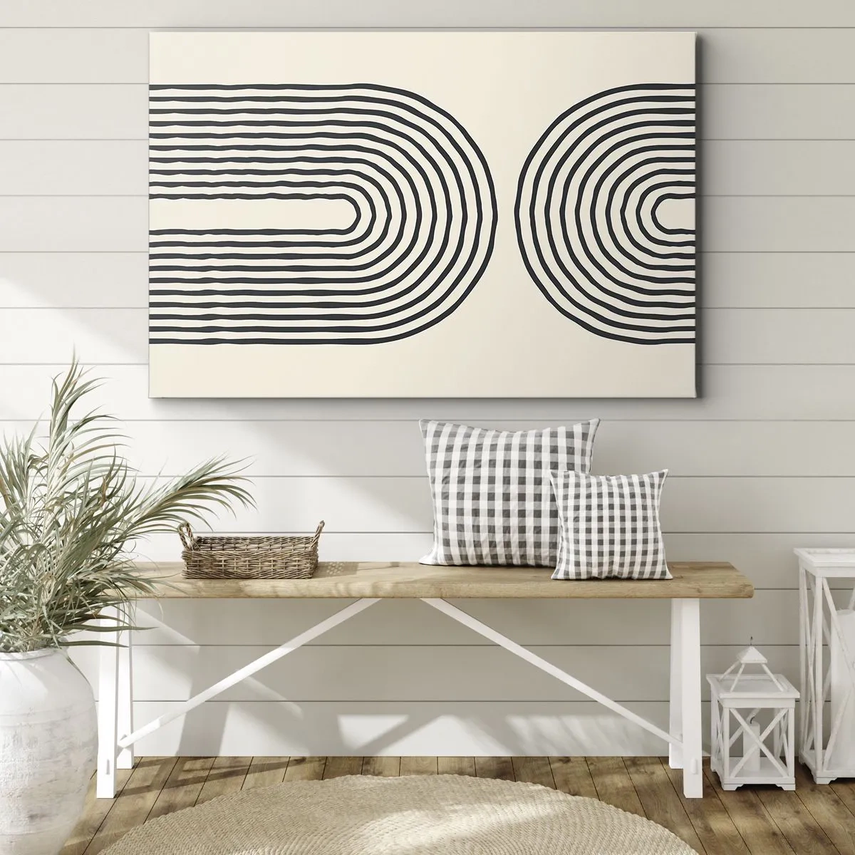 Obraz na plátne - Abstraktný geometrický vzor so symetrickými čiarami na svetlom pozadí - 70x50cm - Už čoskoro… - Moderná nástenná dekorácia do obývacej izby a spálne ARTTOR