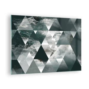 Obraz na skle - Abstraktná kompozícia trojuholníkov s motívom vodnej vlny - 70x50cm - Krištáľová perspektíva - Moderná nástenná dekorácia do obývacej izby a spálne ARTTOR