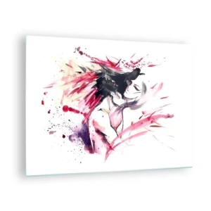Obraz na skle - Abstraktná postava v dynamických akvarelových farbách. - 70x50cm - Milostné naplnenie - Moderná nástenná dekorácia do obývacej izby a spálne ARTTOR