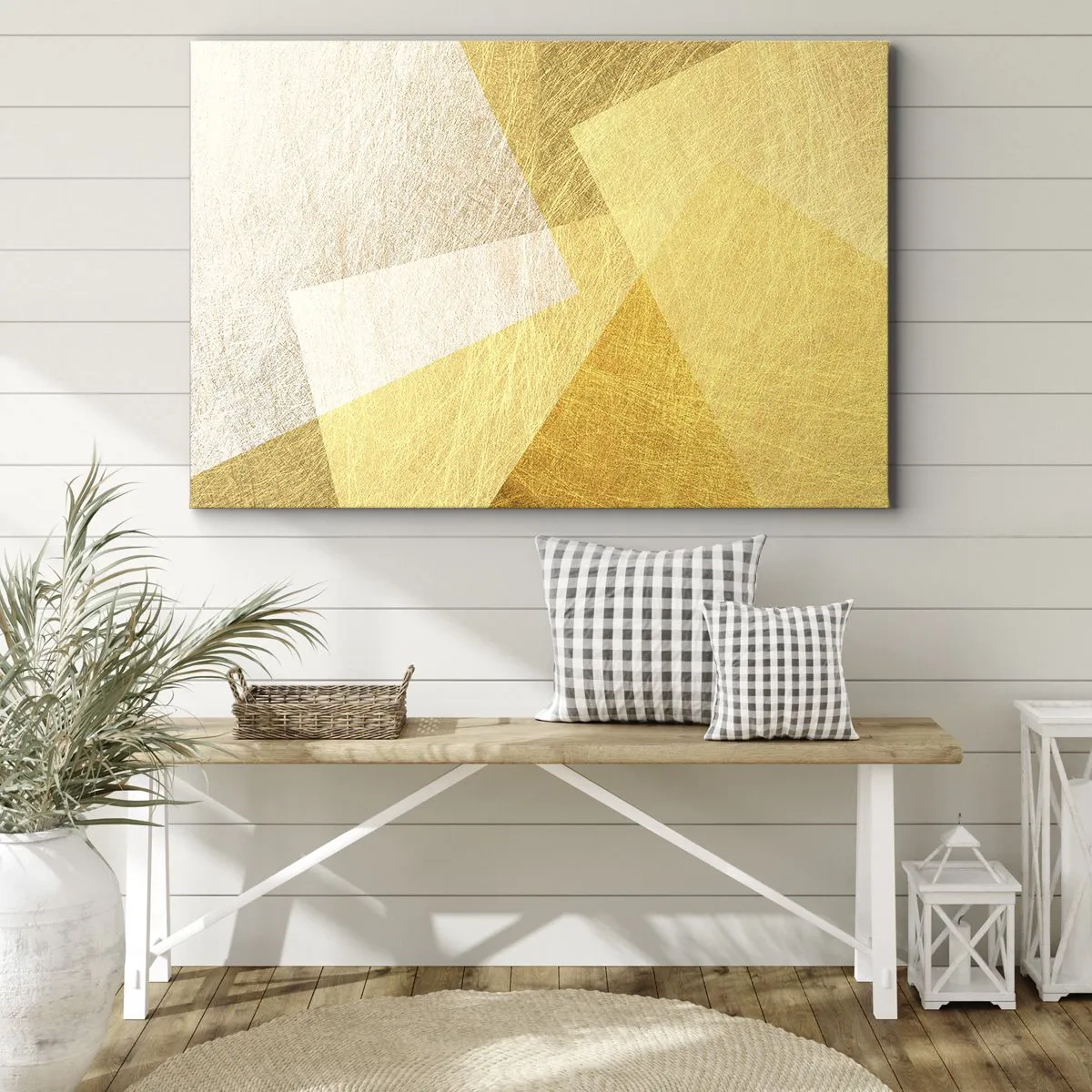 Obraz na plátne - Geometrické tvary v zlatých a svetlých odtieňoch - 70x50cm - Počasie geometrie - Moderná nástenná dekorácia do obývacej izby a spálne ARTTOR
