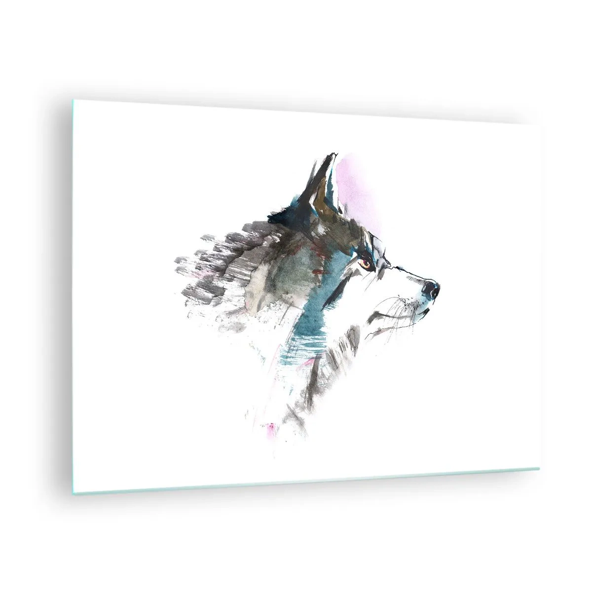 Obraz na skle - Vlk v umeleckom akvarelovom štýle na bielom pozadí - 70x50cm - My o vlku - Moderná nástenná dekorácia do obývacej izby a spálne ARTTOR