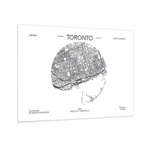 Obraz na skle - Minimalistická mapa Toronta s mriežkou ulíc. - 70x50cm - Anatómia Toronta - Moderná nástenná dekorácia do obývacej izby a spálne ARTTOR