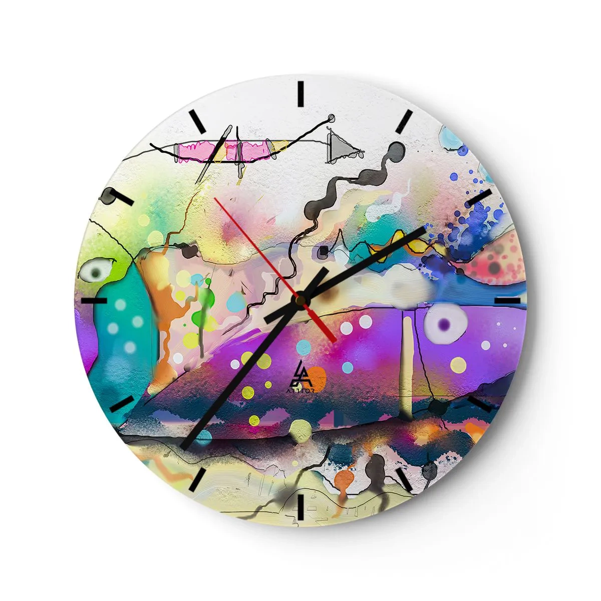 Nástenné hodiny - Farebná abstrakcia s jemnými geometrickými tvarmi - 30x30cm - Niet slov! - Moderná nástenná dekorácia do obývacej izby, kuchyne a spálne ARTTOR