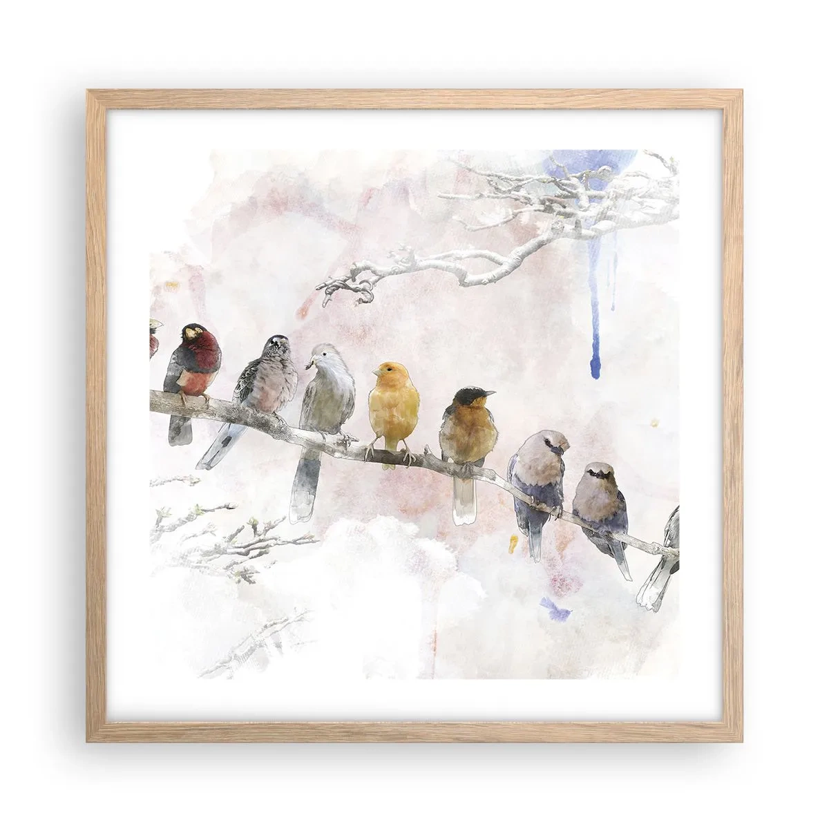 Plagát v ráme zo svetlého duba - Okrídlené stretnutie - 50x50 cm
