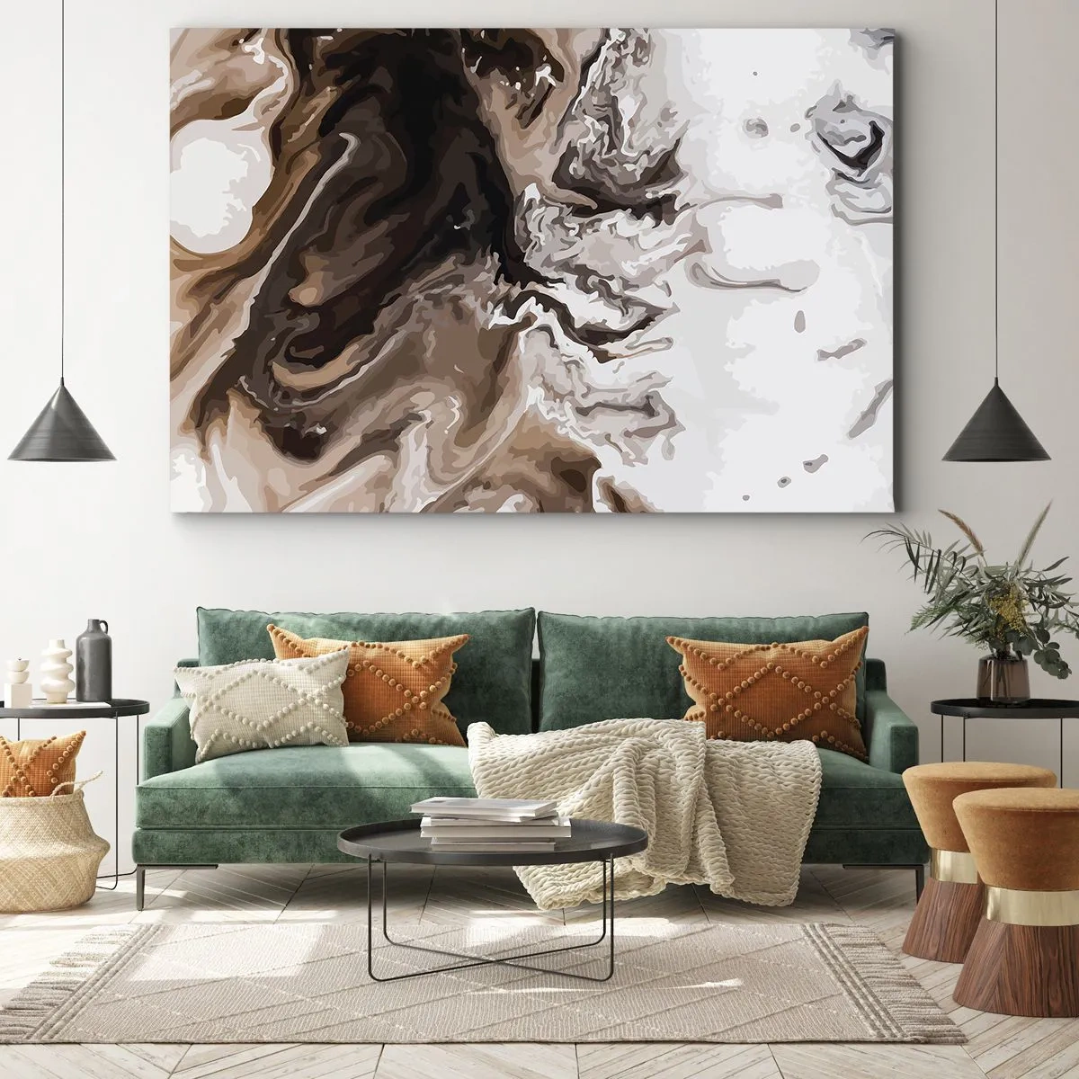Obraz na plátne - Abstrakcia v odtieňoch hnedej s dynamickými líniami - 70x50cm - Kontrast farieb - Moderná nástenná dekorácia do obývacej izby a spálne ARTTOR