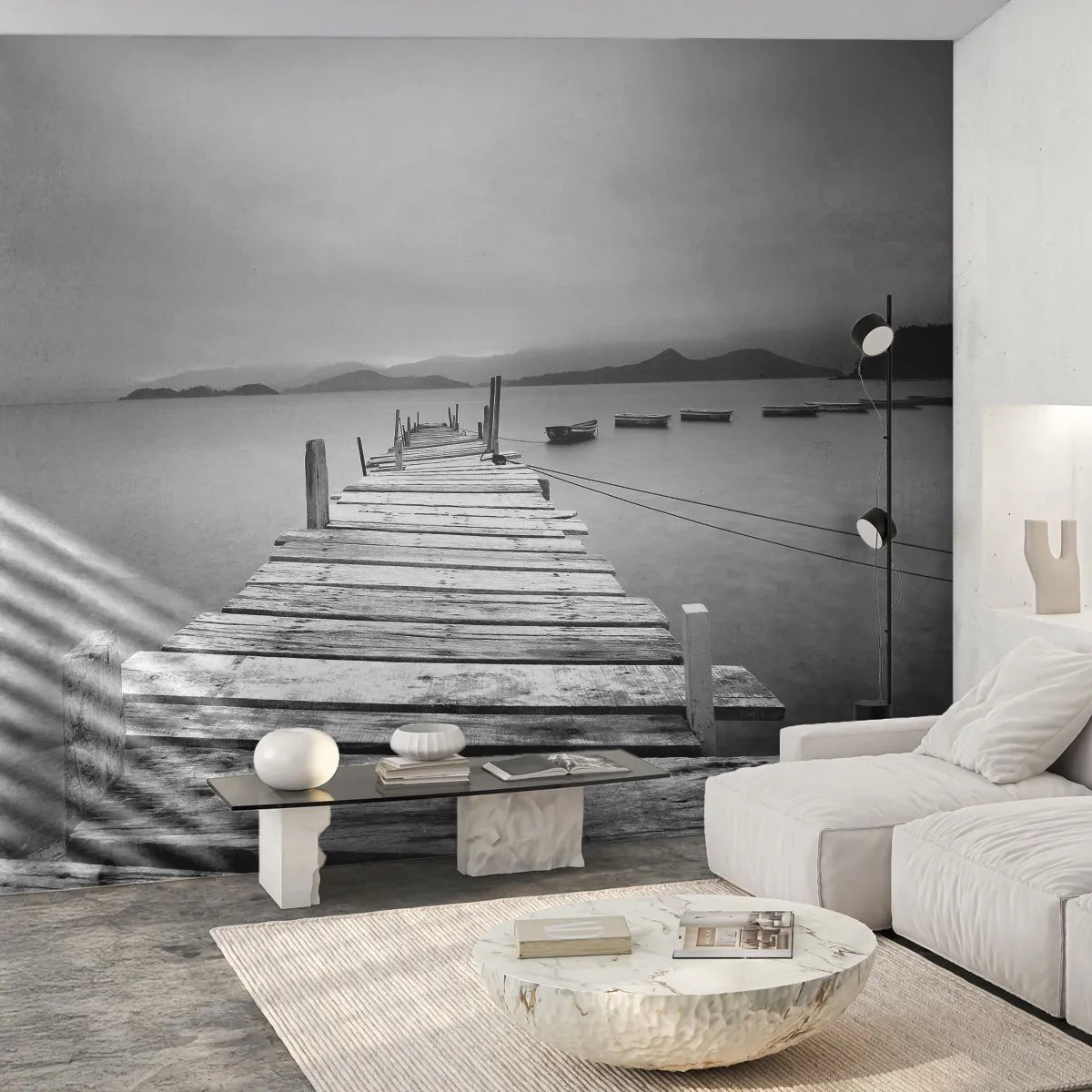 Fototapeta Premium Sand - Za horami, za morom - Krajina, Drevený most, Łódź - 100x70 cm