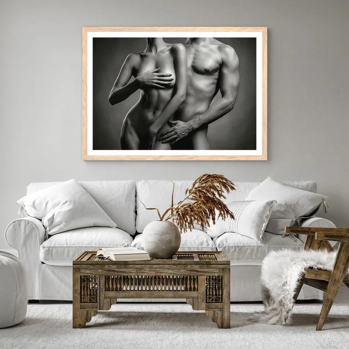 Plagát v ráme zo svetlého duba - Adam a Eva - 100x70 cm