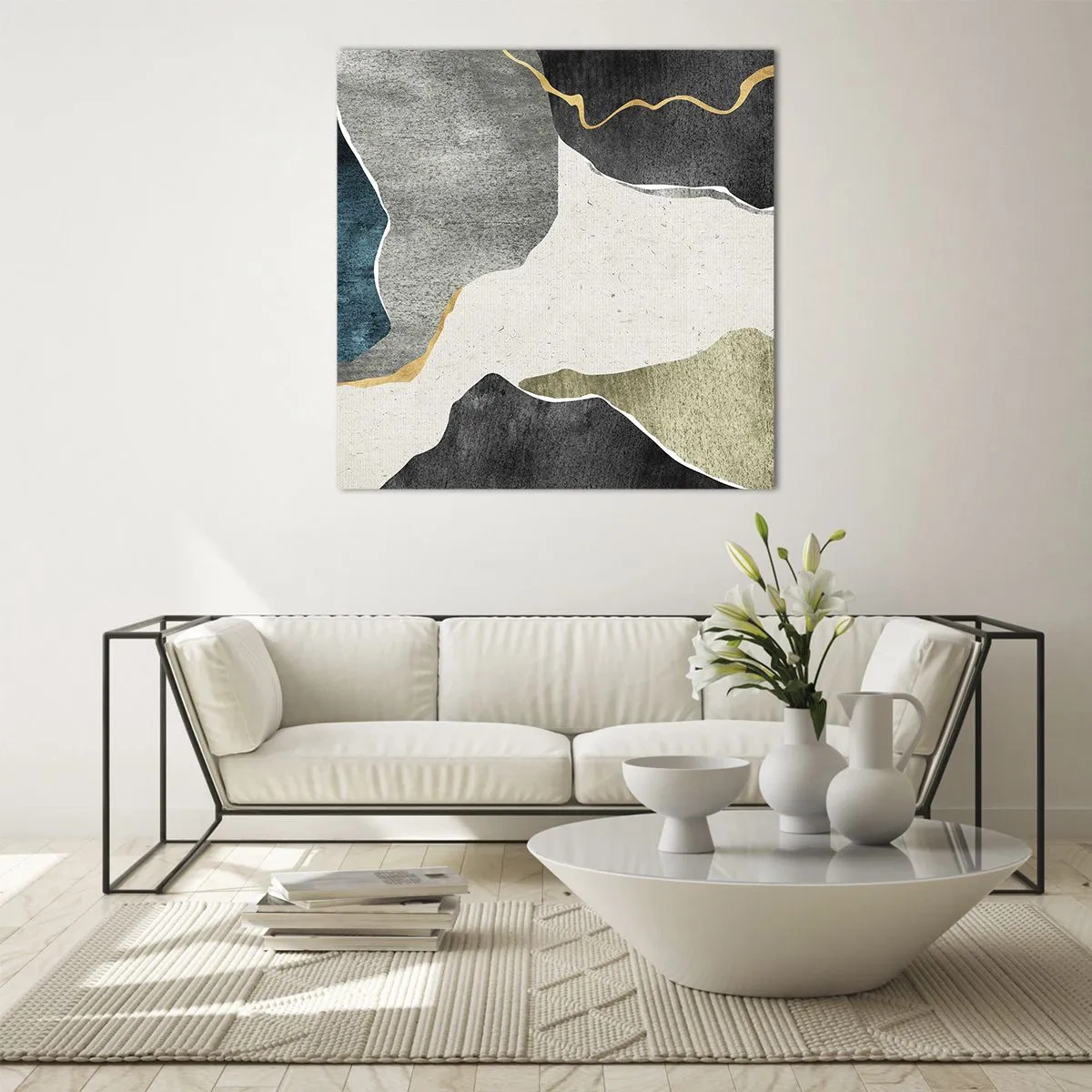 Obraz na skle - Mozaiková kompozícia so zlatou niťou - 40x40 cm