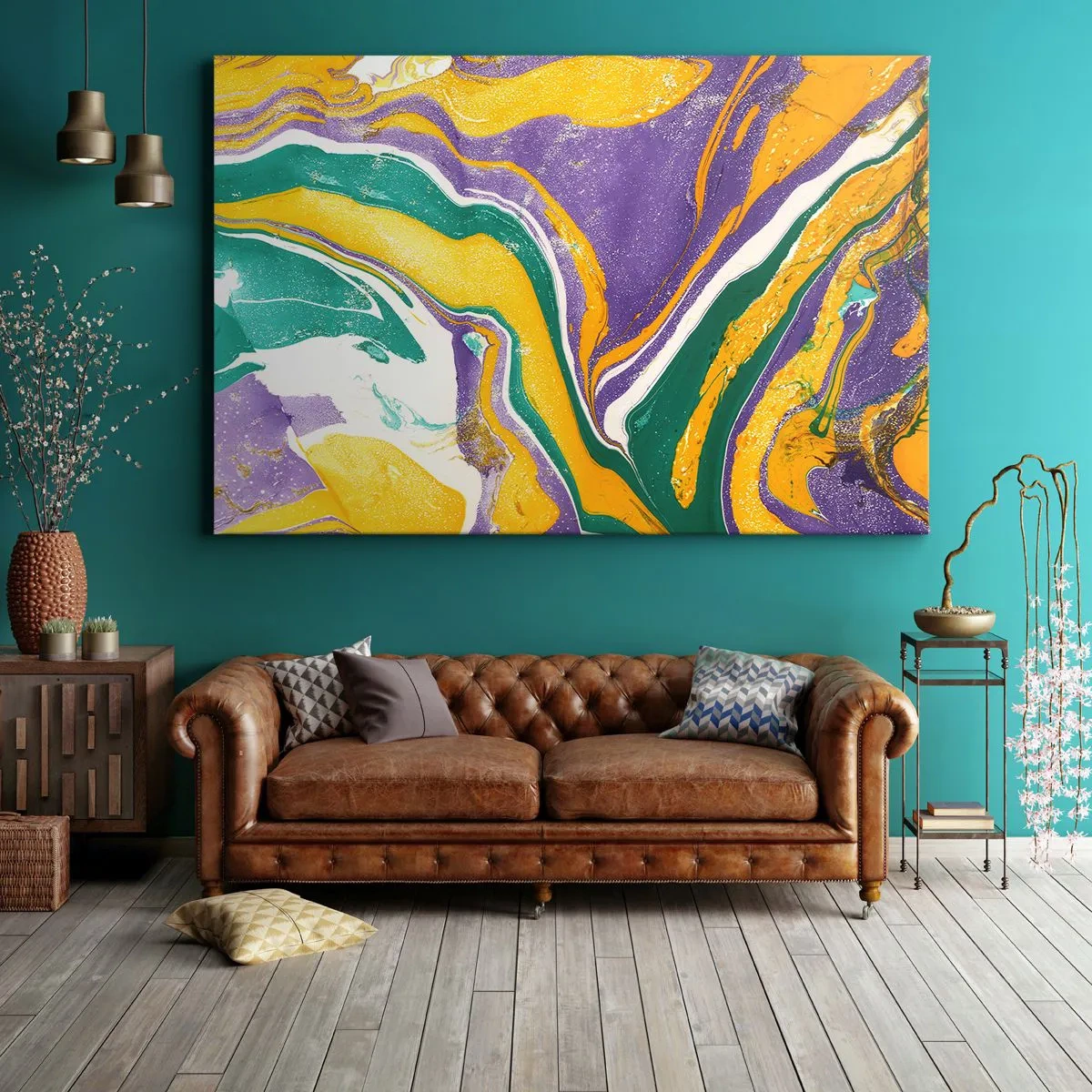 Obraz na plátne - Abstraktný mramorový vzor v živých farbách - 70x50cm - Vlny farieb - Moderná nástenná dekorácia do obývacej izby a spálne ARTTOR