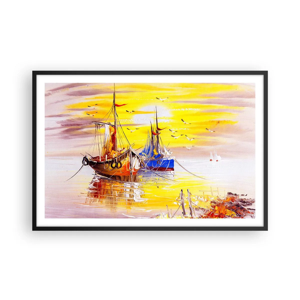 Plagát v čiernom ráme - Zaslúžený odpočinok v prístave - 91x61 cm