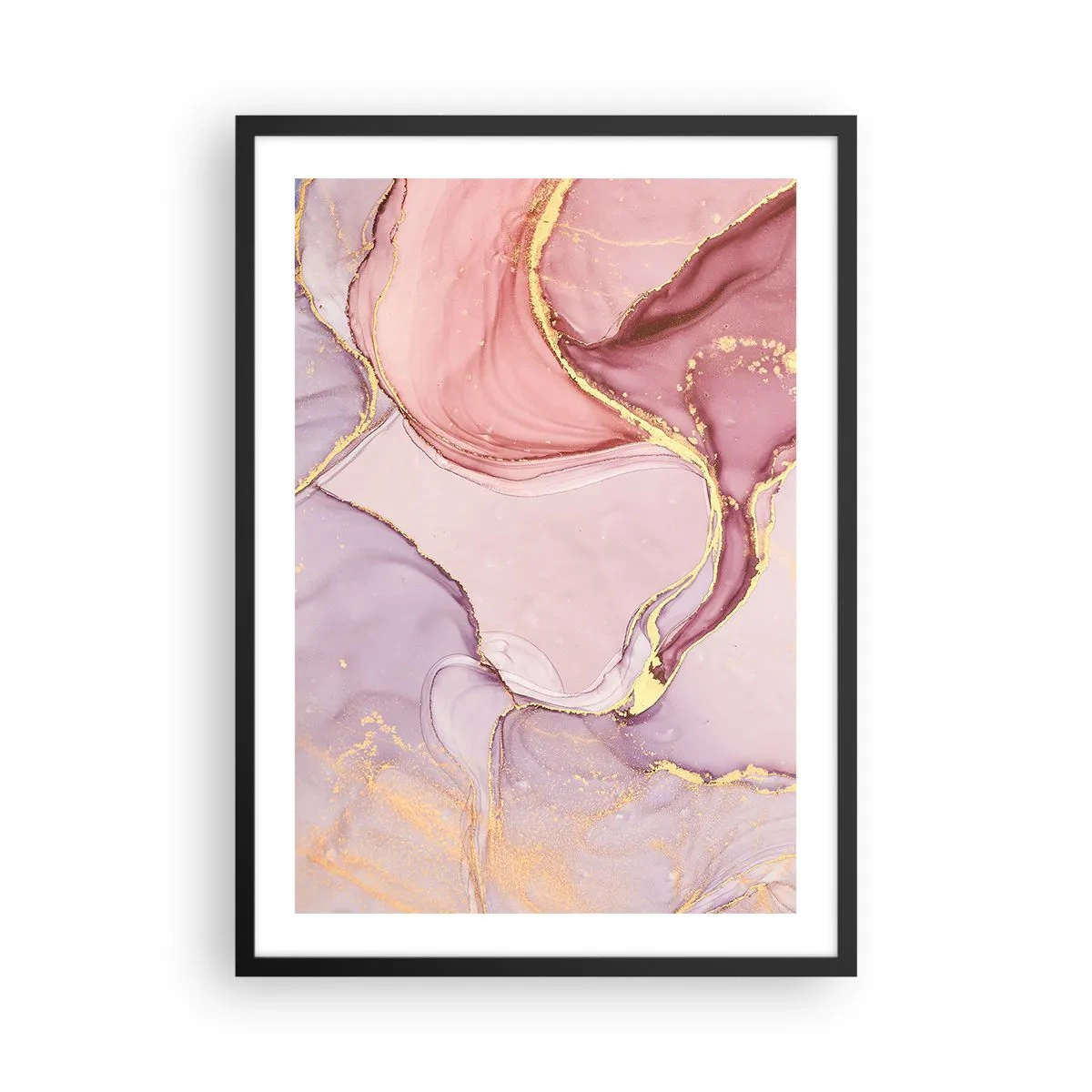 Plagát v čiernom ráme - Abstraktná kombinácia pastelových odtieňov so zlatými akcentmi. - 50x70cm - Maznanie farieb - Moderná nástenná dekorácia do obývacej izby a spálne ARTTOR
