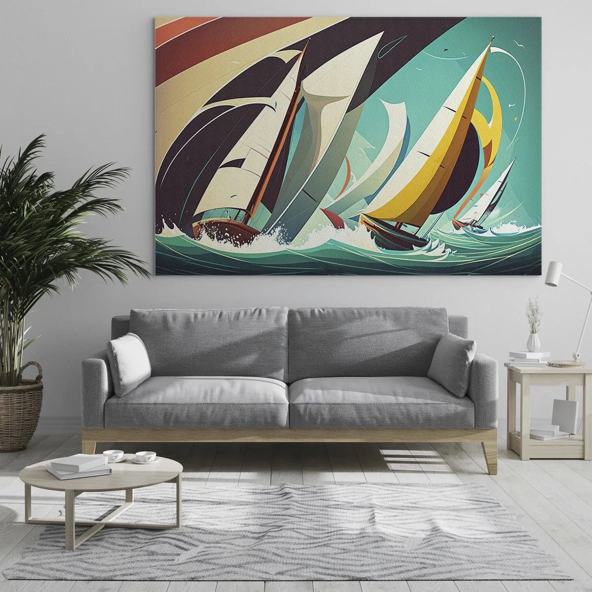 Obraz na skle - Retro štýl ilustrácie plachetníc v rozbúrenom mori - 70x50cm - Ako vychádzať so živlami - Moderná nástenná dekorácia do obývacej izby a spálne ARTTOR