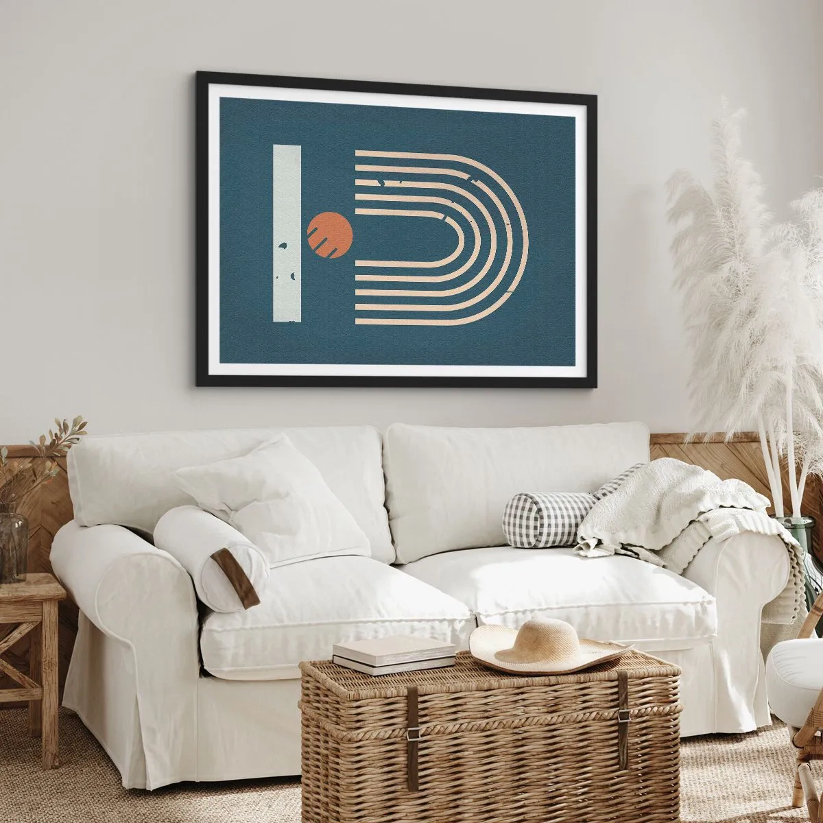 Plagát v čiernom ráme - Geometria v námorníckej modrej - 50x40 cm