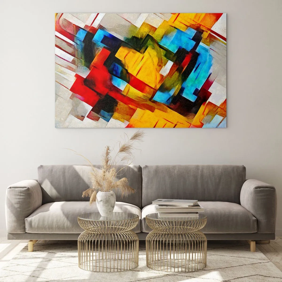 Obraz na skle - Abstraktná kompozícia geometrických tvarov - 70x50cm - Viacfarebný mix - Moderná nástenná dekorácia do obývacej izby a spálne ARTTOR