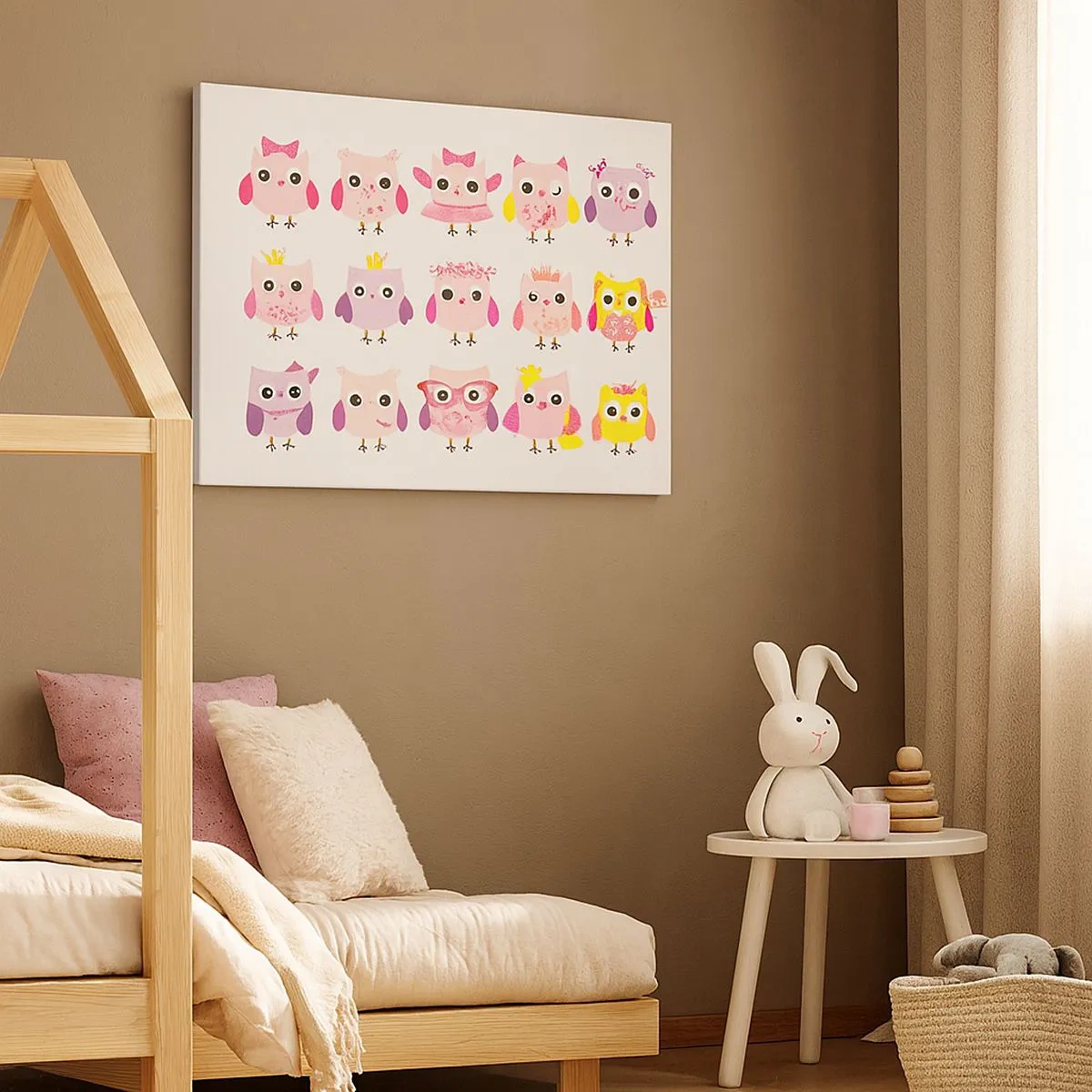 Obraz na plátne - Roztomilé sovy v pastelových farbách - 70x50cm - Jedna sladšia ako druhá - Moderná nástenná dekorácia do obývacej izby a spálne ARTTOR