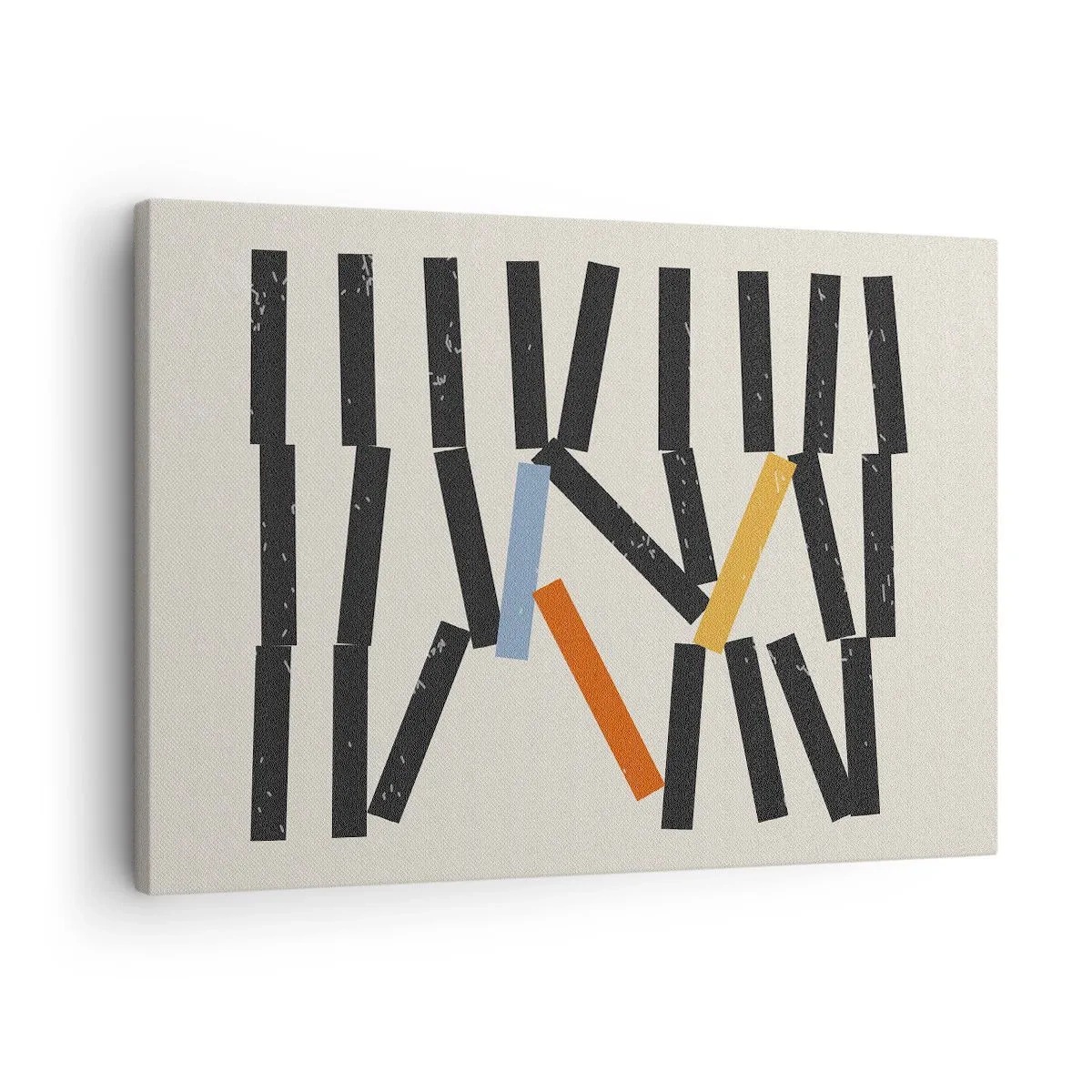 Obraz na plátne - Abstraktná kompozícia s farebnými a čiernymi obdĺžnikmi - 70x50cm - Domino – kompozícia - Moderná nástenná dekorácia do obývacej izby a spálne ARTTOR