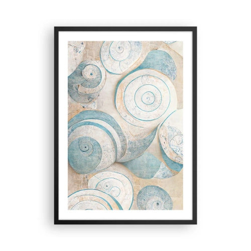 Plagát v čiernom ráme - Abstraktné špirály v odtieňoch modrej a béžovej - 50x70cm - Čo skrýva mušľa? - Moderná nástenná dekorácia do obývacej izby a spálne ARTTOR