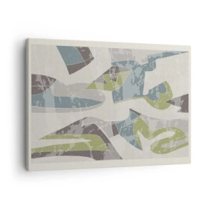 Obraz na plátne - Abstraktné tvary v zelenej a modrej farbe na svetlom pozadí - 70x50cm - Kompozícia za sklom - Moderná nástenná dekorácia do obývacej izby a spálne ARTTOR
