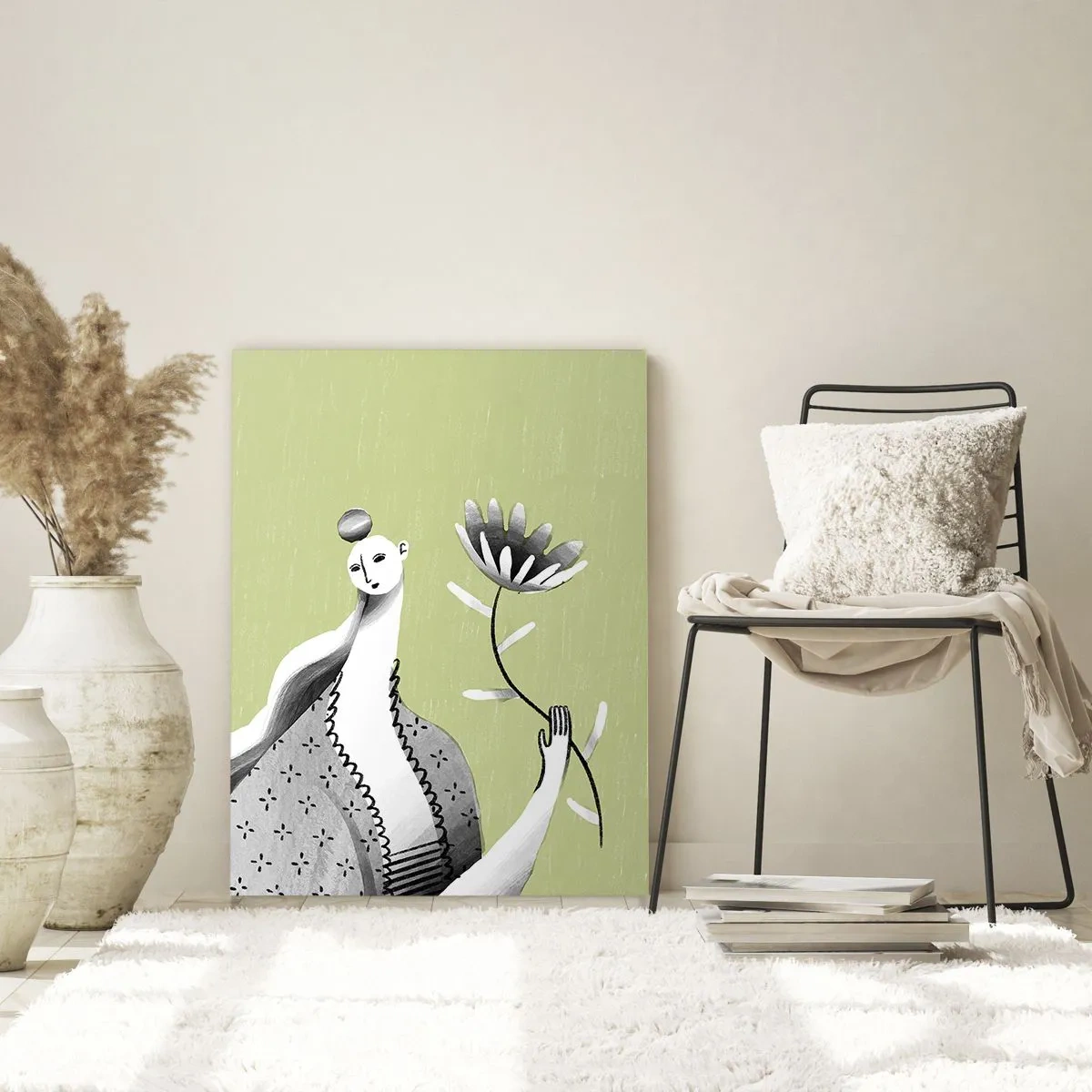 Obraz na skle - Modernistický portrét – držiaci kvet - 80x120 cm