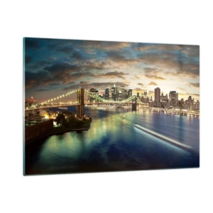 Obraz na skle - Žiarivý večer nad Manhattanom - 120x80 cm